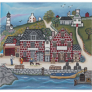 New England Dockyard Hand-painted Needlepoint Canvas