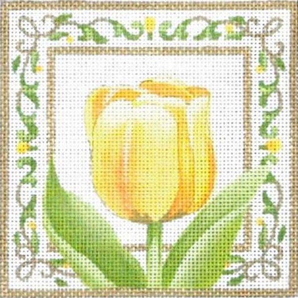 Liz Goodrick-Dillon Hand Painted Needlepoint - Yellow Tulip