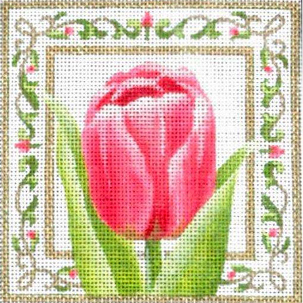 Liz Goodrick-Dillon Hand Painted Needlepoint - Pink Tulip
