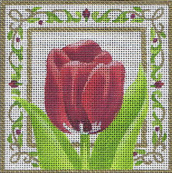 Liz Goodrick-Dillon Hand Painted Needlepoint - Purple Tulip