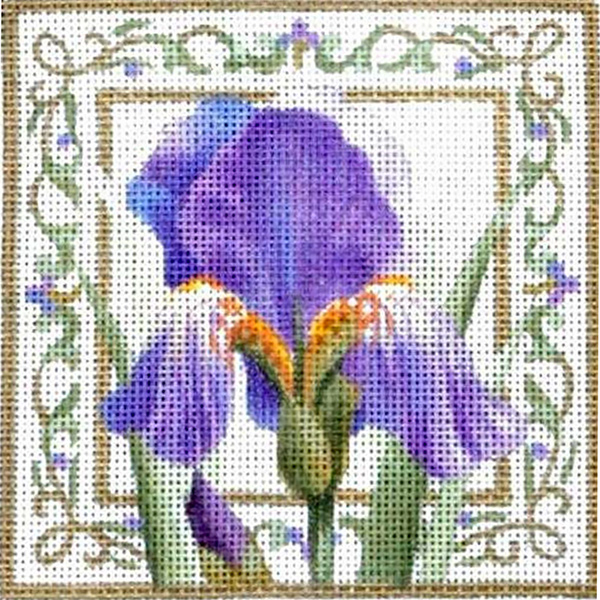 Liz Goodrick-Dillon Hand Painted Needlepoint - Purple Iris