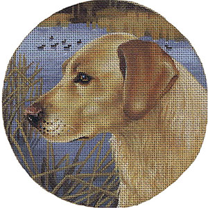 Liz Goodrick-Dillon Hand Painted Needlepoint - Yellow Lab & Ducks
