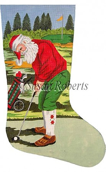 Santa Golfer - 18 count Needlepoint Stocking Canvas