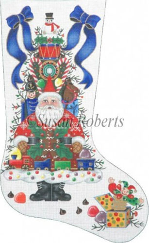 Santa and the Goodie Tree Needlepoint Stocking Canvas