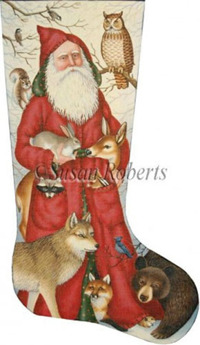 Santa and Woodland Animals Needlepoint Stocking Canvas