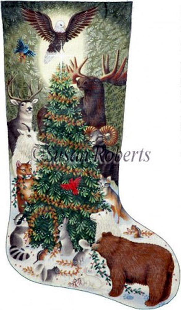 NeedlepointUS: Woodland Animals Needlepoint Stocking Canvas, Christmas,  AXS254
