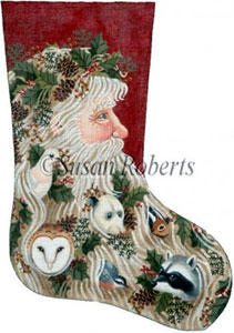 Santa and Critters - 18 Count Needlepoint Stocking Canvas