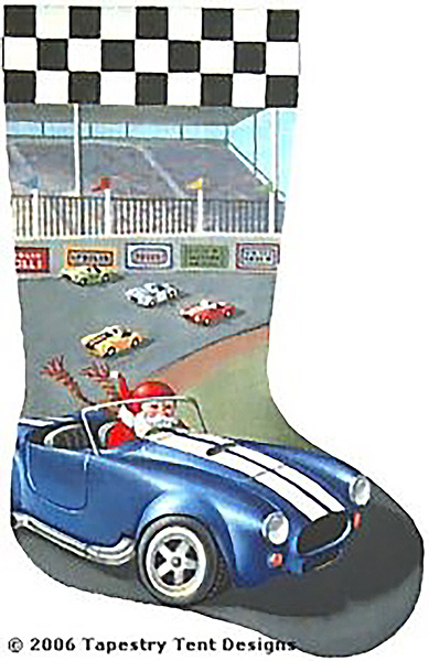 Santa Racing Car Needlepoint Stocking Canvas