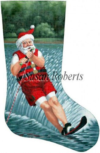 Santa Water Skier Needlepoint Stocking Canvas