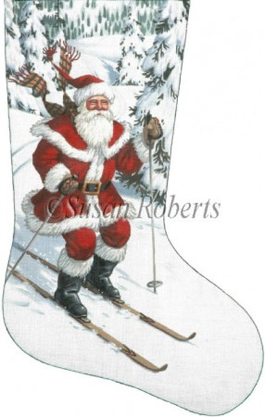 NeedlepointUS: Santa Skiing Needlepoint Stocking Canvas, Large Stockings,  AXS269