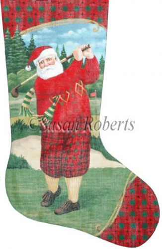 Santa Teeing Off - 13 Count Needlepoint Stocking Canvas