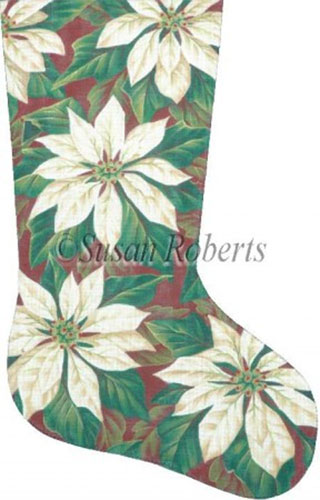 White Poinsettias Needlepoint Stocking Canvas