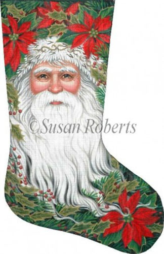 Santa & Poinsettia Needlepoint Stocking Canvas