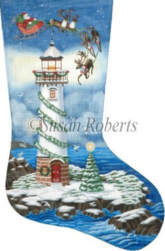 Santa & the Lighthouse Needlepoint Stocking Canvas
