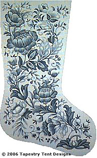 Blue Christmas Floral Needlepoint Stocking Canvas