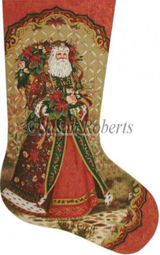 Santa's Bouquet Needlepoint Stocking Canvas