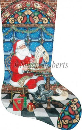 Coffee Break Santa Hand Painted Needlepoint Stocking Canvas