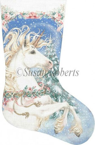 Magic Christmas Unicorn Hand Painted Needlepoint Stocking Canvas
