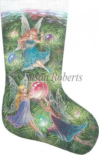 Christmas Fairies Hand Painted Needlepoint Stocking Canvas