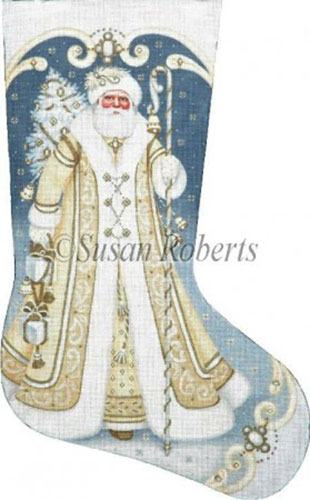 Golden Santa - 18 Count Hand Painted Needlepoint Stocking Canvas