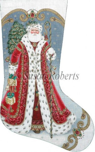 Elegant Santa - 18 Count Hand Painted Needlepoint Stocking Canvas