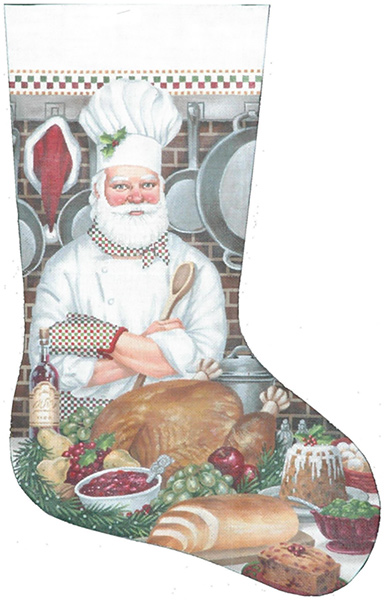 Chef Santa - 18 Count Hand Painted Needlepoint Stocking Canvas
