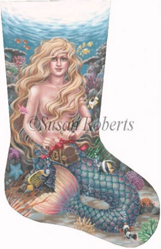 Mermaid Hand Painted Needlepoint Stocking Canvas