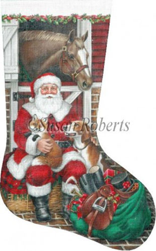 Fox Hunt Santa Hand Painted Needlepoint Stocking Canvas