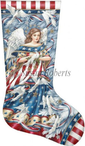 Patriotic Angel Hand Painted Needlepoint Stocking Canvas