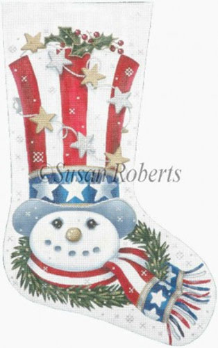 Patriotic Snowman Hand Painted Needlepoint Stocking Canvas