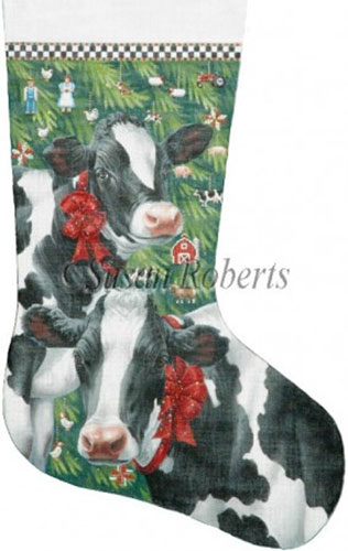 Christmas Cows Hand Painted Needlepoint Stocking Canvas