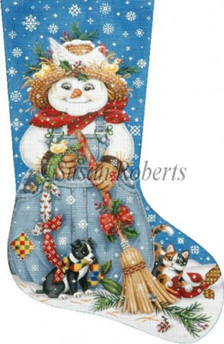 Country Snowman Hand Painted Needlepoint Stocking Canvas