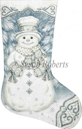 Enchanted Snowman Hand Painted Needlepoint Stocking Canvas