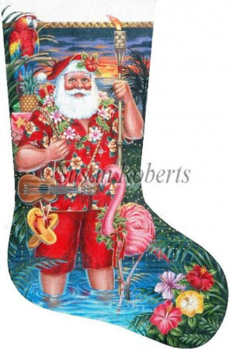 Tropical Santa Hand Painted Needlepoint Stocking Canvas