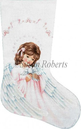 Angel and Dove Hand Painted Needlepoint Stocking Canvas