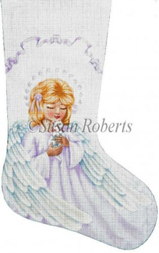 Angel and Kitty Hand Painted Needlepoint Stocking Canvas