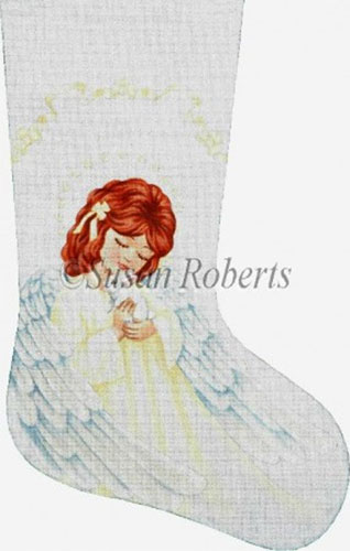 Angel and Bunny Hand Painted Needlepoint Stocking Canvas