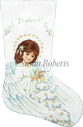 Angel and Christmas Tree Hand Painted Needlepoint Stocking Canvas