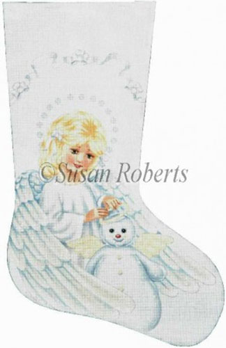 Angel and Snowman Hand Painted Needlepoint Stocking Canvas