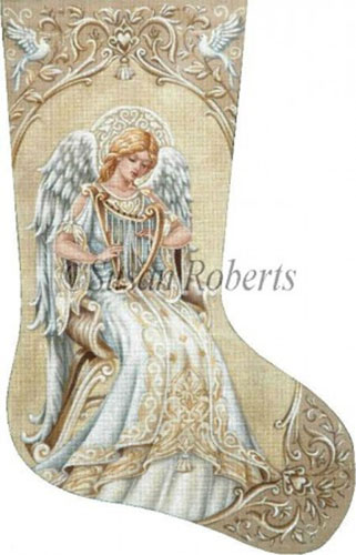Ivory Angel - 18 Count Hand Painted Needlepoint Stocking Canvas