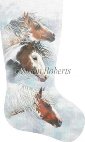 Horses in Snow Clouds Hand Painted Needlepoint Stocking Canvas