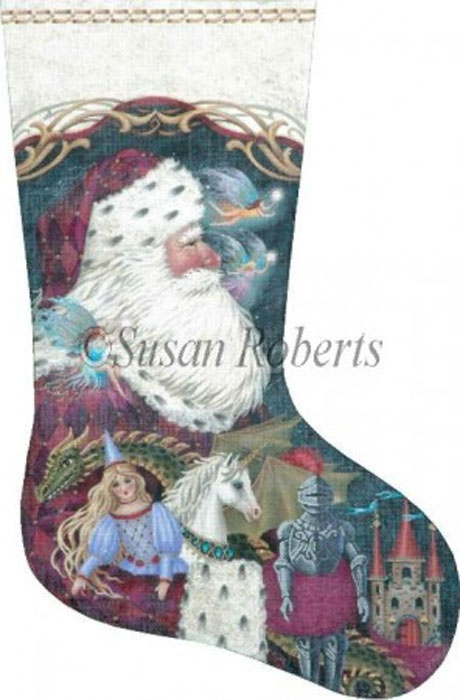 Santa and Dragon Hand Painted Needlepoint Stocking Canvas