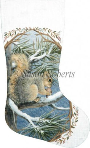 Squirrel Hand Painted Needlepoint Stocking Canvas