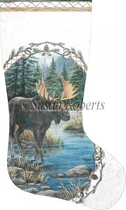 Moose Hand Painted Needlepoint Stocking Canvas