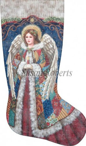 Patchwork Angel Hand Painted Needlepoint Stocking Canvas