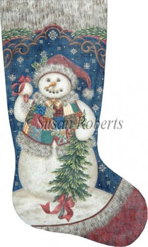 Patchwork Snowman Hand Painted Needlepoint Stocking Canvas