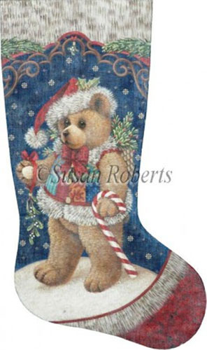 Patchwork Teddy - 13 Count Hand Painted Needlepoint Stocking Canvas
