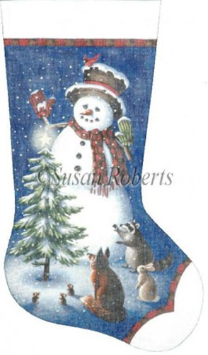 Snowman Christmas Hand Painted Needlepoint Stocking Canvas