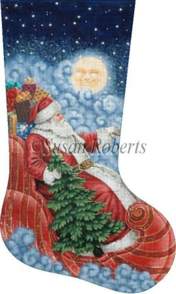Packing the Sleigh Hand Painted Needlepoint Stocking Canvas