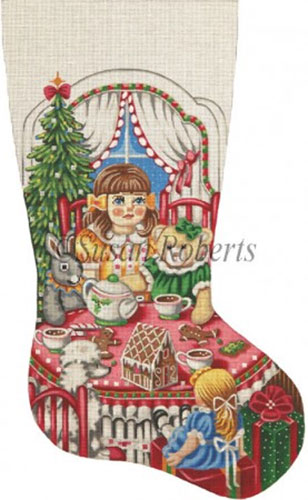 Christmas Tea Party - 13 Count Hand Painted Needlepoint Stocking Canvas